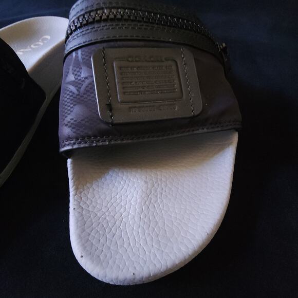 Coach Brand Mens Pool Slide Slippers Signature Pocket Black Gray Size 8 Slides - Picture 7 of 9